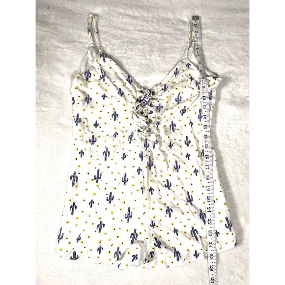 Forever 21 Cactus Print Lace-Up Romper White S - Picture 4 of 7